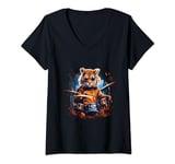 Womens Tiger Playing Drums - Animal Tiger Lover Drum set V-Neck T-Shirt
