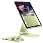 Fully Foldable Tablet Stand, OMOTON Tablet Holder, Adjustable Aluminum Tablet Stand for Desk, Accessories Suitable for New iPad 2021, iPad Air/Pro/Mini (7.9-12.9), Samsung Tablets, and Phones, Green