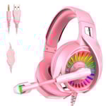 Casque Gaming Rose RGB LED, Casque Gamer avec Microphone Réglable Anti Bruit, Stéréo Basse Pour Switch/PS4/PS5/Xbox/PC - KENUOS
