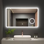 Meykoers Miroir de salle de bain avec éclairage 100x60cm Miroir lumineux Cosmétiques avec 3x Loupe, Commutateur Tactile