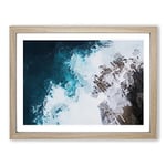 Crashing Waves At Bondi Beach In Abstract Modern Art Framed Wall Art Print, Ready to Hang Picture for Living Room Bedroom Home Office Décor, Oak A2 (64 x 46 cm)