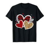 Girls Valentines Day Hearts Love Leopard Red Plaid T-Shirt