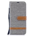 Samsung Galaxy A12 / M12 Case, Denim Fabric Leather Wallet Flip Phone Case with Magnetic Stand Card Holders Silicone Bumper Shockproof Protective Cover for Samsung Galaxy A12 / M12 - Grey