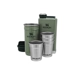 Stanley Adventure Pre-Party Shot Glasses Set + Hip Flask - BPA-Free Stainless Steel Flask - Alcohol Gifts Set - Dishwasher Safe - Hammertone Green