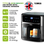 Tower T17116 Vortx Eco Saver Air Fryer with Vizion viewing Window, 4L, Black