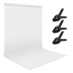 Andoer White Screen Backdrop with 3 Clamps 2*3M/7*10 FT Photography Background Washable Ironable Polyester-Cotton Material for Portrait Photo Studio Shooting Video Filming Television