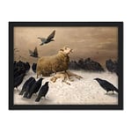 Schenck Anguish Sheep Ewe Crows Carrion Painting Artwork Framed Wall Art Print 18X24 Inch