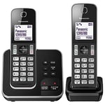 Panasonic KX-TGD322 Cordless Home Phone with Nuisance Call Blocker and Digital Answering Machine - Black & Silver (Pack of 2)
