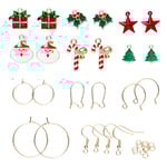 Örhängeskit med jultema – 6 par örhängen & 12 hängen / charms i rött, grönt och guld