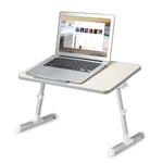 with USB Cooling Fan Laptop Tray Table Adjustable Angle and Height Wood Portable Laptop Stand Foldable Desk Riser Tray for Breakfast in Sofa Bed