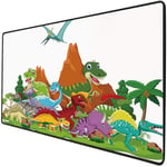 Mouse Pad Gaming Functional Dinosaur Thick Waterproof Desktop Mouse Mat Funny Friendly Dinosaurs in Cartoon Style and Landscape with Trees and Mountain,Multicolor Non-slip Rubber Base