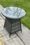 Small Round PE Rattan Dining Table With Clear Tempered Glass