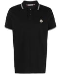 Moncler Mens Maglia Logo Patch Polo Shirt in Black Cotton - Size Small