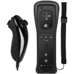 Beinhome Manette Wii avec Nunchuck et Remote Motion Plus noir, 2 en 1 avec coque en silicone compatible avec Nintendo Wii et Wi470