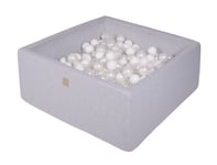 MeowBaby® Bollhav med Baliv för Barn Kvadratisk Poolspel 90 x 90 x 40 cm/300 bollar 7 cm Ljusgrå: Vit/Pärla vit/Genomskinlig