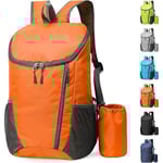 Hopfällbar vattentät ryggsäck, liten vandringsryggsäck, unisex, lämplig för utomhussporter resor vandring camping promenader, orange orange