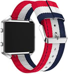 Chainfo Women Men Nylon Fabric NATO compatible with Fitbit Blaze Watch Strap Replacement (Blue White Red)