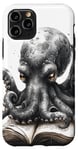 Coque pour iPhone 11 Pro Mignon anime pieuvre noire lisant un livre de bibliothèque Deep Sea #1