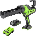 Greenworks G24CG Pistolet à Cartouche Électrique, Force 2900N, 6 Vitesses, Anti-Goutte, Pistolet à Silicone, Incl Batterie 24V Ni Chargeur, Garantie 3 Ans