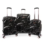 Juicy Couture Women's Vivian 3 Piece Hardside Spinner Luggage Set, Black Marble Web, One Size