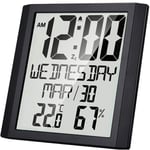 Horloge Murale NuméRique avec TempéRature et Humidité 8,6 Pouces Grand Affichage Heure / Date / Semaine RéVeil pour Bureau à Domicile