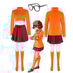 Anime Velma Cosplay Costume Movie Character Orange Uniform Halloween Costume For Women Girls Cosplay Costume Wig -a long version XL