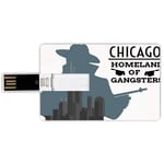 8G USB Flash Drives Credit Card Shape Vintage Decor Memory Stick Bank Card Style Double Exposure of Gangster with Gun on Chicago Skyscrapers Homeland of Mafia,Grey Black Waterproof Pen Thumb Lovely J