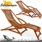 CASARIA® 2x Chaises longues en bois d'acacia Bain de soleil ergonomique avec appui tête Transat jardin Repose pieds amovible