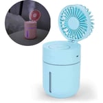 GRTVF Mini Ventilateur humidificateur - Ventilateur de Bureau USB Portable 2 en 1 avec humidificateur d'air Cool Mist, Ventilateur de Refroidissement Rechargeable (Color : Bleu)