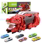 Balakaka Dinosaure Jouet Voiture Enfant avec Poignée, Jouet de Camion de Transporteur Jouet Véhicule Dinosaure avec 6 Voitures, Camion Jouet Cadeaux pour Garçons Filles de 3-8 Ans,Rouge