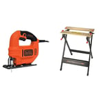 BLACK+DECKER 400 W Compact Jigsaw Power Tool with Blade and Kitbox, KS501-GB & BLACK+DECKER Workmate, Work Bench Tool Stand Saw Horse Dual Clamping Crank, Heavy Duty Steel Frame, WM301