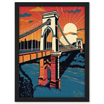 Artery8 Clifton Suspension Bridge Sunset Modern Pop Art Artwork Framed A3 Wall Art Print