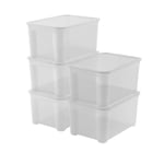 Keter Set of 5 Plastic Storage Boxes with Lid T Box L, Transparent, Ideal for Clothes and as Storage Box, Suitable for Cupboards and Garages, 47 L, 55 x 39 x 28 cm