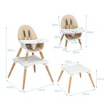 4-in-1 Baby High Chair Infant Wooden Dining Chairs w/ Detachable Tray & PU Cushion