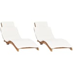 Helloshop26 - Lot de 2 transats chaise longue bain de soleil lit de jardin terrasse meuble d'extérieur avec coussins bois massif de teck