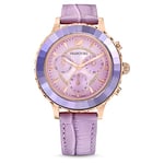 Swarovski Lux Chronograph Watch, Purple Leather Strap, Purple Sunray Dial and Crystal Details, from the Octea Collection