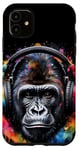 iPhone 11 Gorilla Headphones Monkey Colorful Animal Art Print Graphic Case
