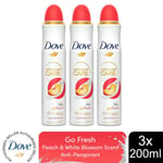 Dove Advanced Care Go Fresh AntiPerspirant Spray Peach & White Blossom, 3x200ml
