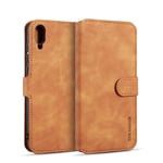 LLLi Mobile Accessories for HUAWEI Retro Oil Side Horizontal Flip Case for Huawei Y6 Pro (2019), with Holder & Card Slots & Wallet (Black) (Color : Brown)