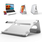 Laptop Stand, 3 in 1 Adjustable Laptop Stand Desk with Phone Bracket, Foldable & Portable Aluminum Laptop Mount Riser, Compatible with MacBook Air Pro, HP, Dell, More 10-17" Laptops-Silver