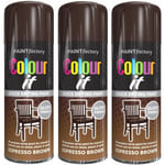 3x COLOUR IT Espresso Brown Spray Paint Gloss Metal Plastic Wood 400ml