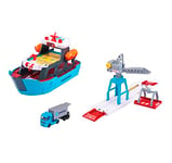 Majorette - Port Jouet Creatix avec Navire conteneur - Station Portuaire de Maersk Logistik (45 x 29 x 24 cm) avec Cargo, Grue Mobile et Camion Man avec conteneur, pour Les Enfants à partir de 5 Ans