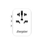 Energizer Ultimate – Laddare / Reseadapter EU / US / AU / UK + 2x USB-A & USB-C MFi-certifierad (vit)