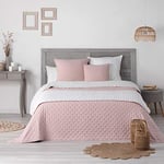 Douceur d'Intérieur Mellow Chic 220 x 240 cm Microfibre Two-Tone Bedspread, Pink/White, 100% Polyester