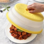 (Yellow)Foldable Microwave Cover Drain Basket Food Cover - Multipurpose Fits