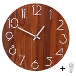 Outpicker Wall Clock Wood Silent Vintage Kitchen Clocks Battery Operated Frameless Wooden Wall Clocks for Living Room, Bedrooms, Home, 12 inch (Light wood grain)
