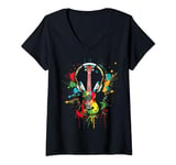 Womens Ukulele Headphones Pop V-Neck T-Shirt