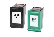 Pack 2 cartouches d'encre N° 338 XL Noir et N° 343 XL Couleur Grande Capacité pour imprimante HP Photosmart 2510