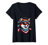 Womens Fox sunglasses 4th Of July Patriotic Memorial Day V-Neck T-Shirt