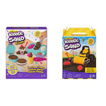 Kinetic Sand Scents, Ice Cream Treats Playset with 3 Colours of All-Natural Scented Sand and 6 Serving Tools & Pave and Play Construction Set with Vehicle and 227g Black, for Kids Aged 3 and Up